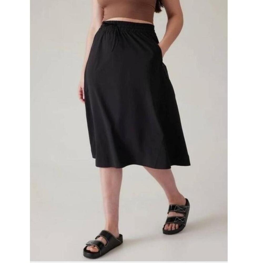 Athleta Black A-Line Skirt With Pockets Midi Strings Womens Size 22 - Picture 5 of 12